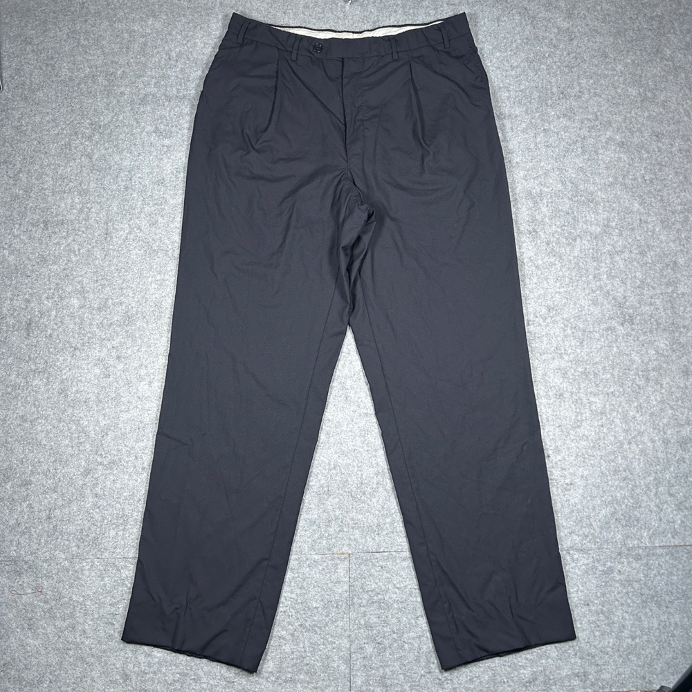 Canali Dress Pants Mens 32x30 Black Super 140s Wool Pleated  Luxury Italy made